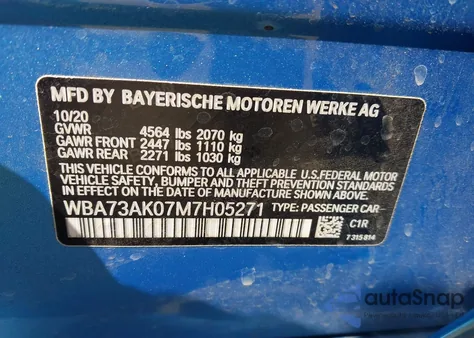 2021 BMW 228I Gran Coupe xDrive из США, поврежденный, VIN WBA73AK07M7H05271